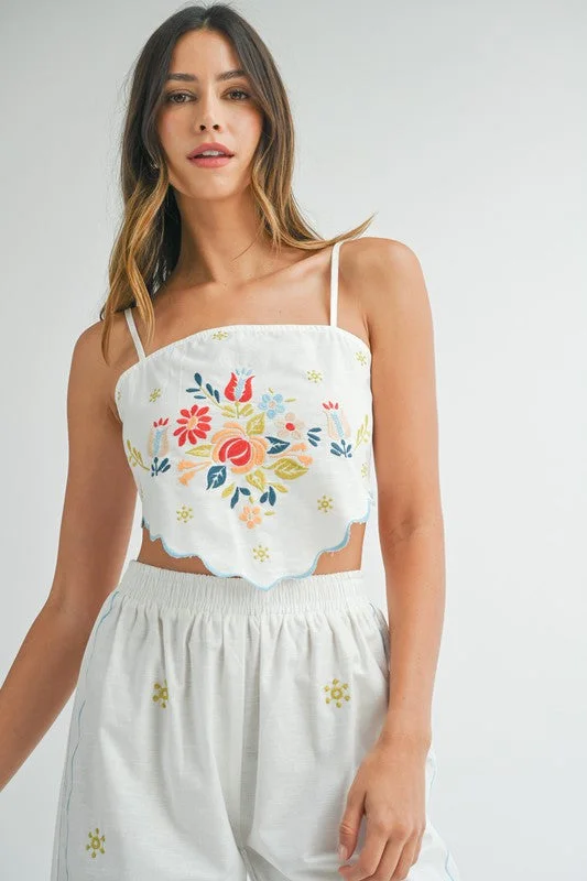 On Island Time Linen Embroidered Crop Top