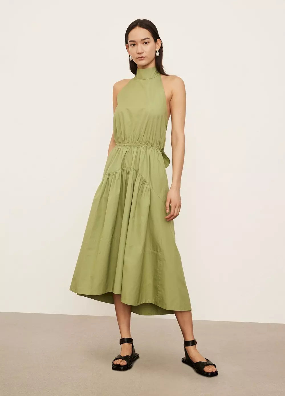 Draped Neck Halter Dress - Pistachio