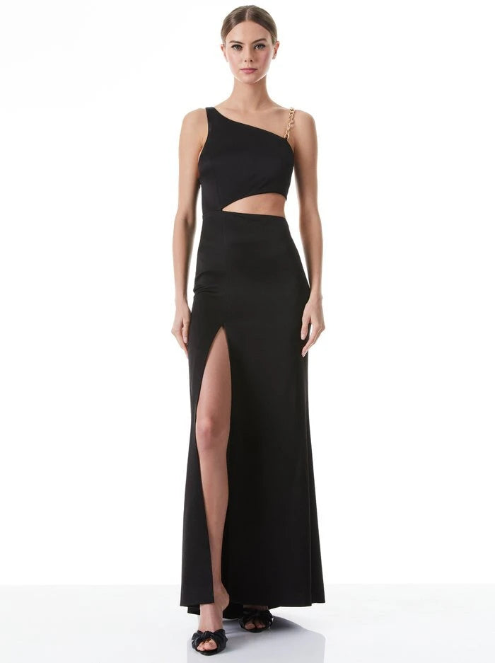 Karoline Chain Strap Cutout Gown - Black