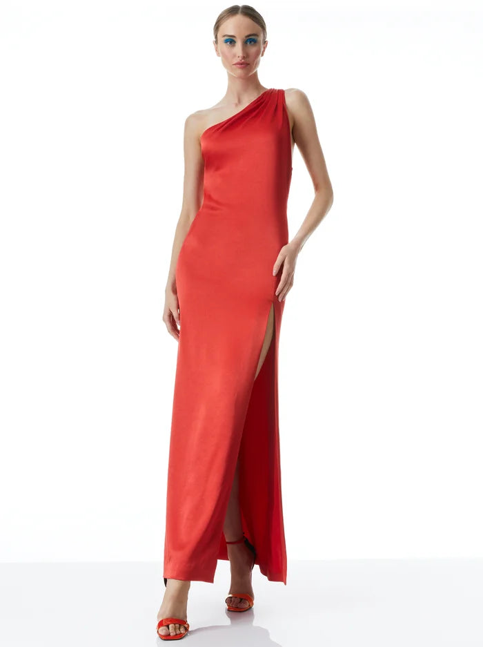 Paulette One Shoulder Fitted Down - Bright Poppy