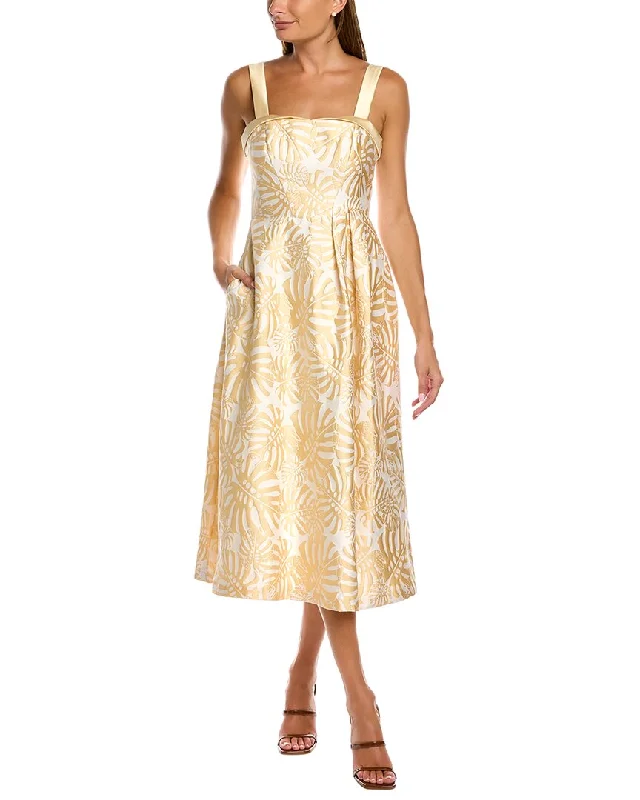 Kay Unger Jacquard Foldover Sweetheart Midi Dress