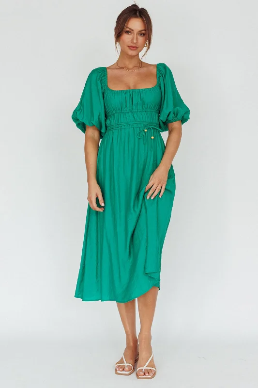 Lille Puff Sleeve Midi Dress Green