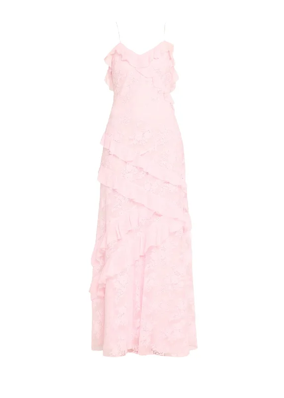 Loveshackfancy Women's Rialto Ruffle Trim Maxi Dress, Rose Latte