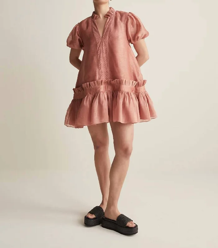 Marcel Silk Linen Mini Smock Dress In Rose