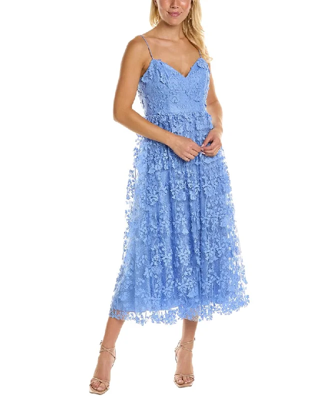 ML Monique Lhuillier Applique Lace Midi Dress