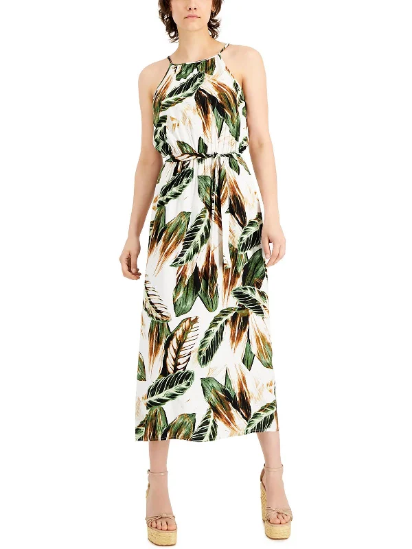 Petites Womens Printed Long Maxi Dress