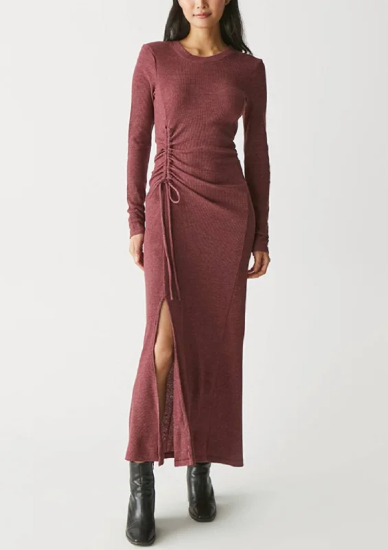 Ruched Tie Maxi Dress In Boysenberry