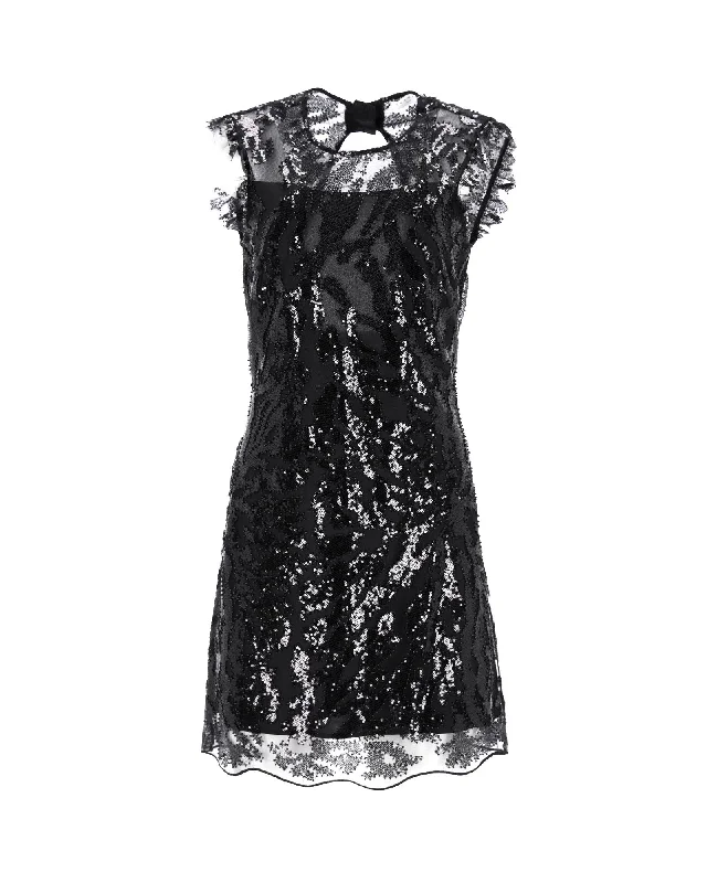 Sandro Embellished Sequin Mini Dress in Black Polyester