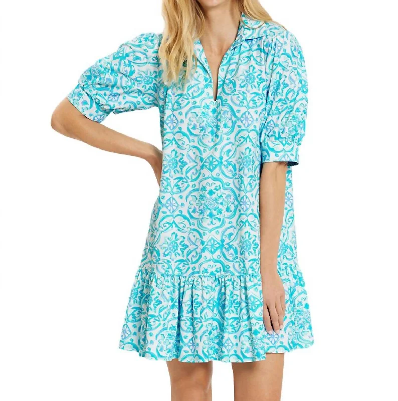 Tierney Painted Mini Dress In Tile Aqua