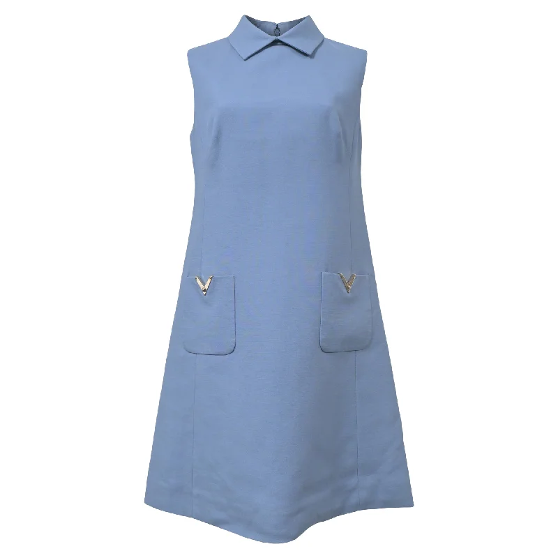 Valentino Collared Mini Dress in Light Blue Wool