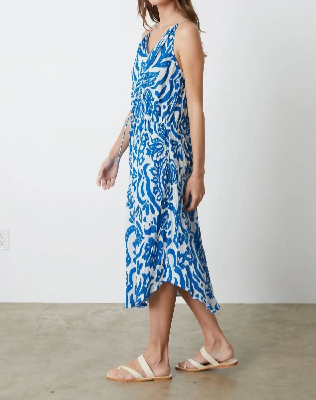 Velvet Sasha Henna Gauze Printed Maxi In Blue