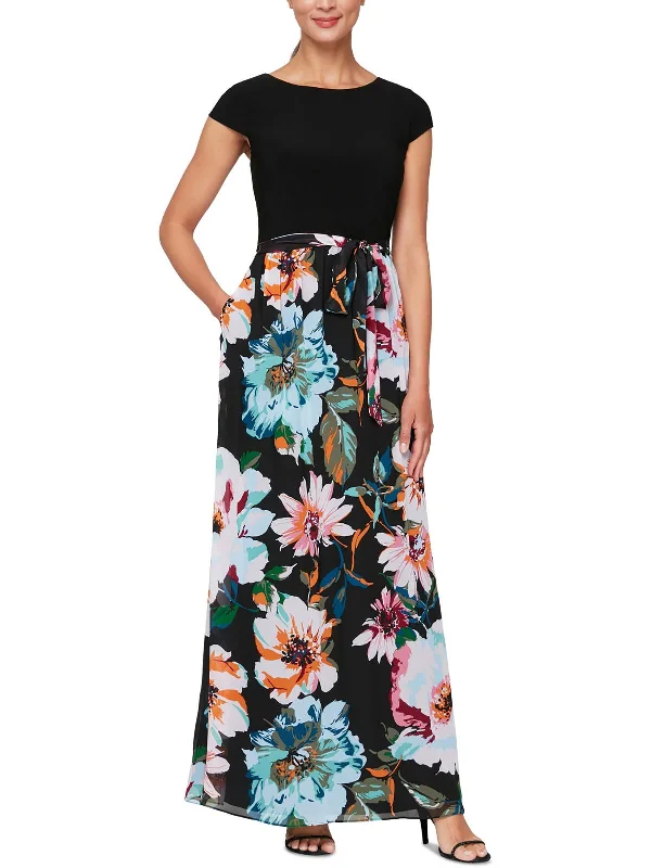 Womens Chiffon Floral Maxi Dress