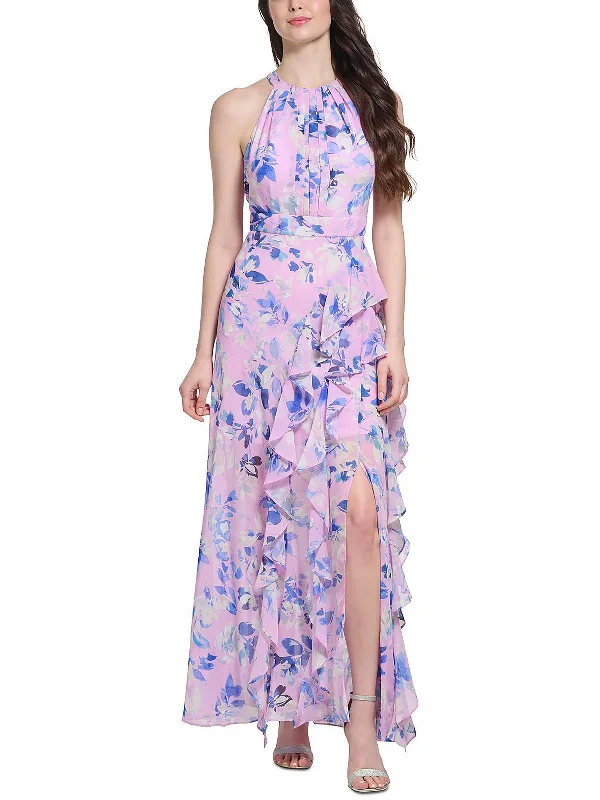 Womens Chiffon Floral Maxi Dress