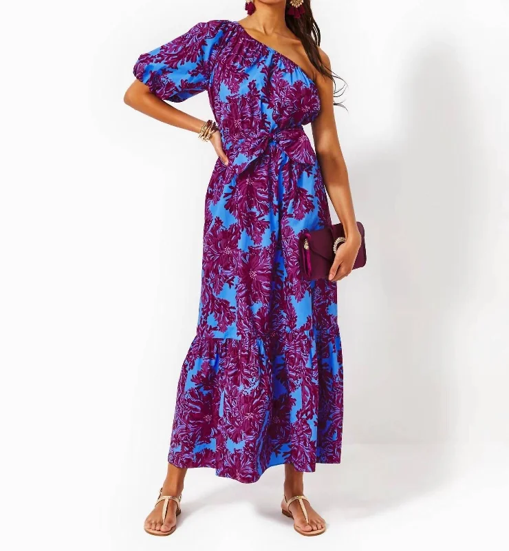 Zelalynn One Shoulder Cotton Maxi Dress In Abaco Blue Feel Like A Shellebrity