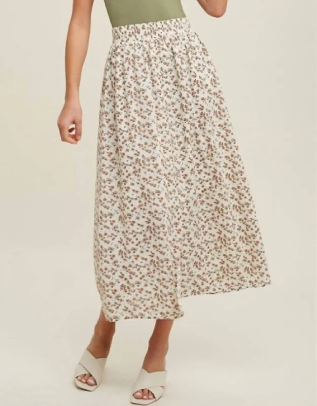 Floral Buttoned Maxi Skirt In Cream