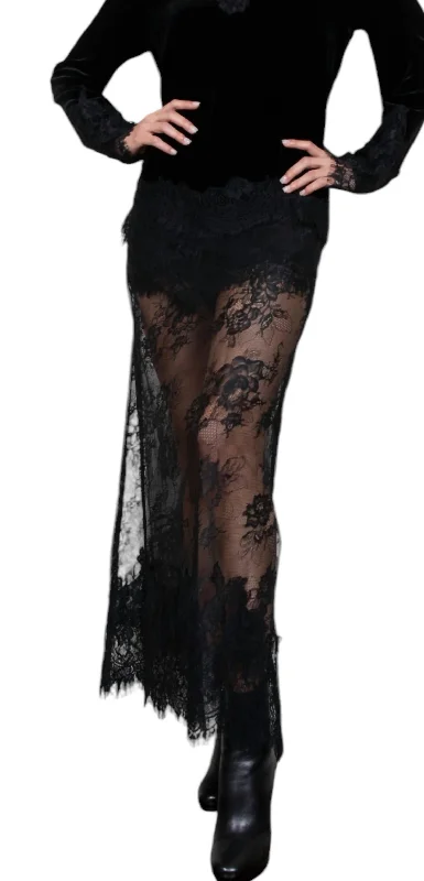 Stacy Lace Bias Skirt In Black