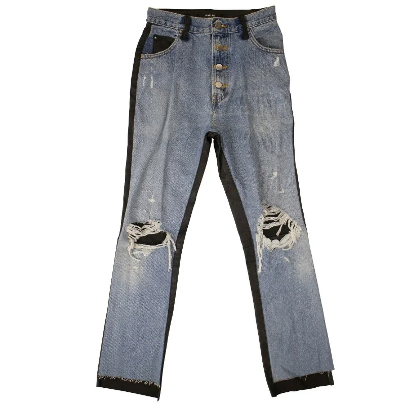 Amiri Denim Leather Jeans- Blue/Black