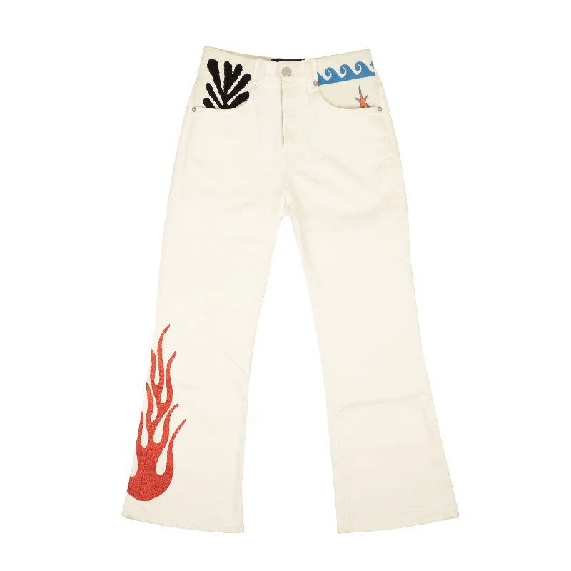 Lost Daze Cotton Wave Flame Spandex Waist Jeans - White