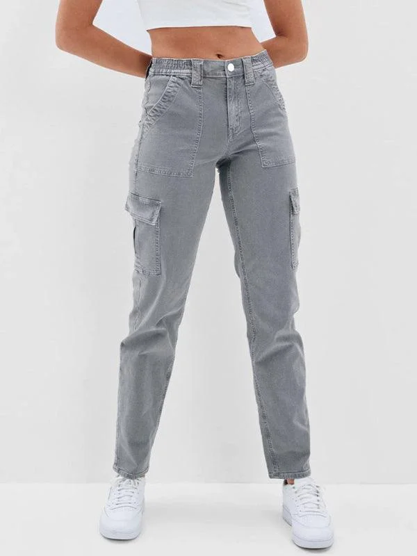 Washed Women Cargo Denim Jeans