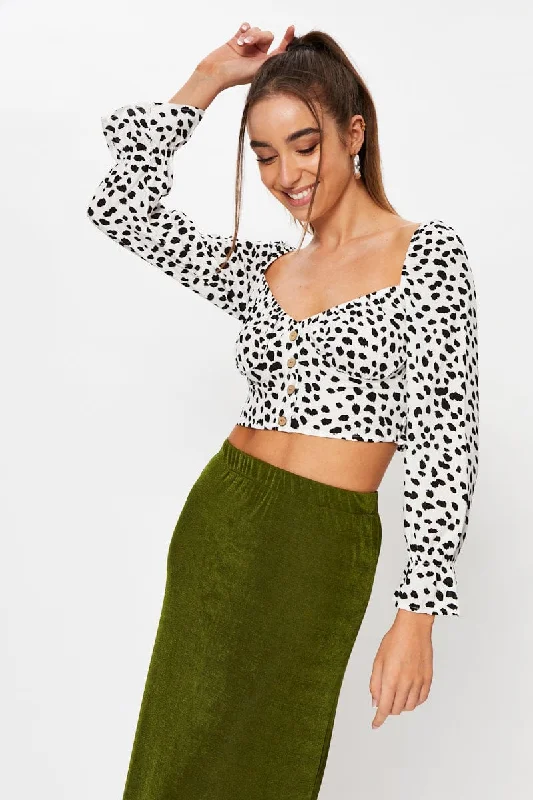 Geo Print Long Sleeve Geo Print Semi Crop Top