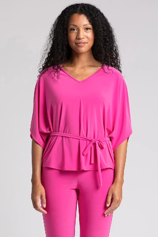 Slouchy V-Neck Top with Tie | Peony