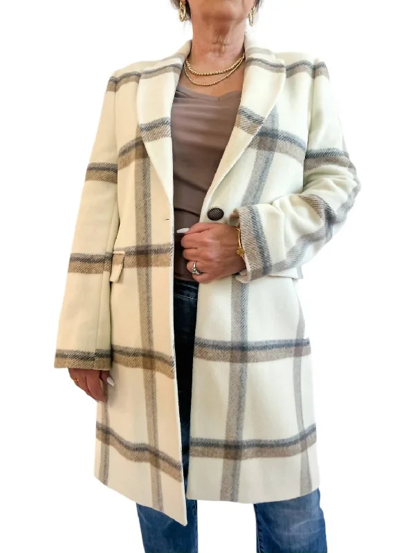 Plaid Wool Coat In Cream