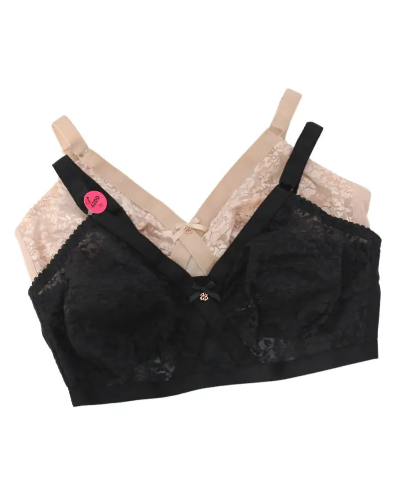 Ladies 2 Pack Lace Non Wire Bra