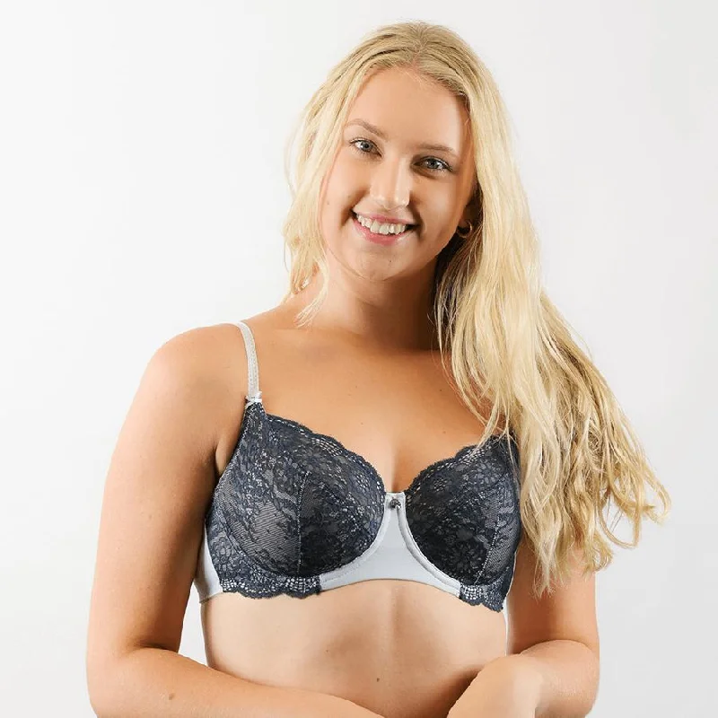 Alyssum Lace Balconette Bra - Blue Graphite