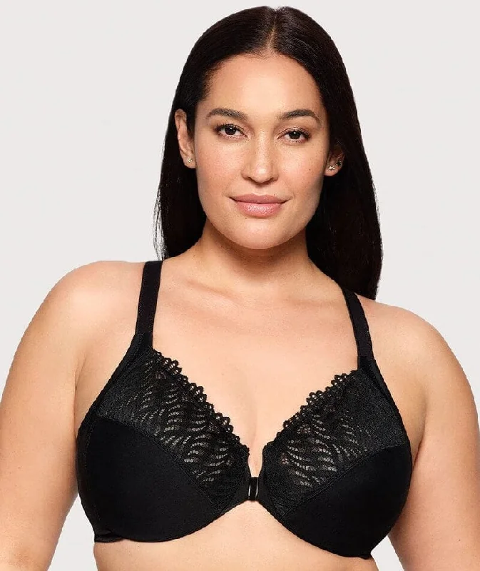 Glamorise Front-Closure T-Back WonderWire Bra - Black