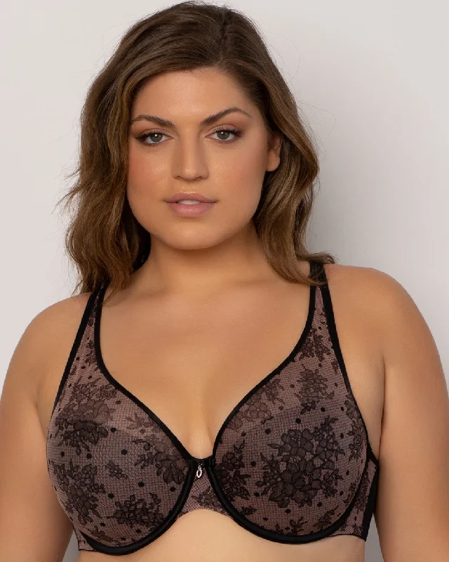 Sheer Mesh Plunge T-Shirt Bra - Chantilly