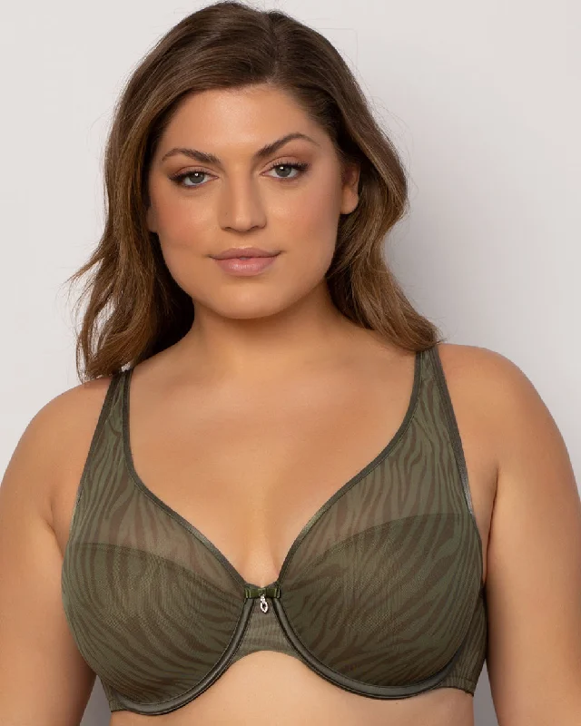 Sheer Mesh Plunge T-Shirt Bra - Olive Waves