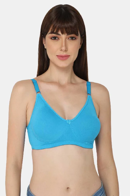 High Coverage Cotton Blend Non-Padded Non-Wired Intimacy T-Shirt Saree Bra - ES02 - Blue Shade