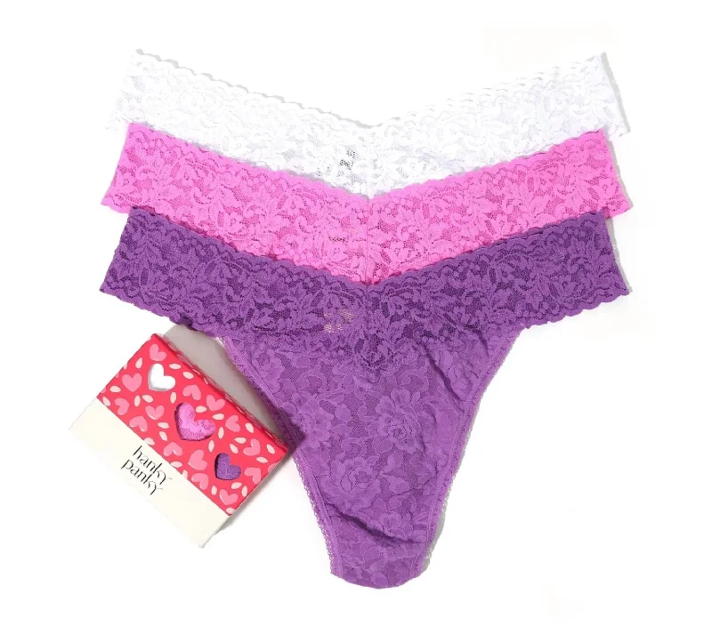 Valentine Original Rise Thong (3 Pcs/pack) In Candied Violet/enchanted Rose/ White