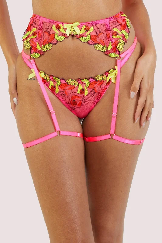 Magda Pink Neon Cocktail Embroidery Suspender Belt