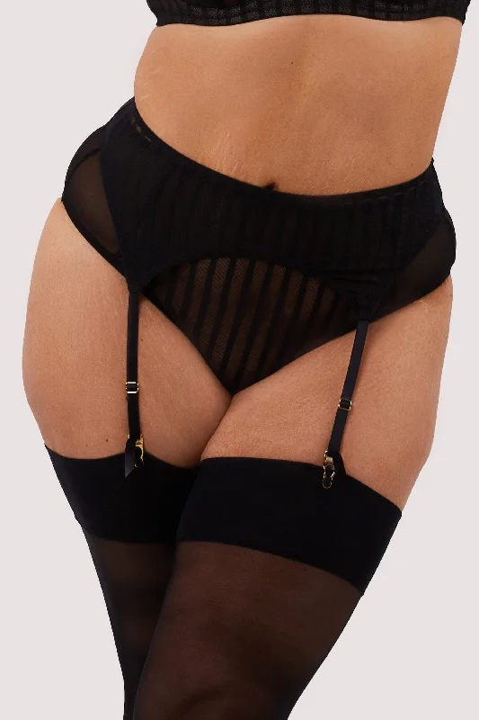 Presley Black Stripe And Lace Trim Suspender