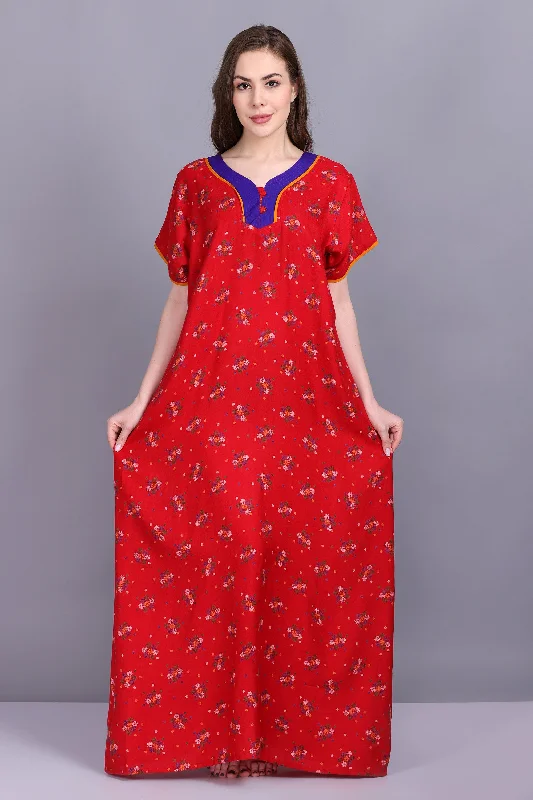 Printed Alpine Ladies Night Gown with Attractive Neck Design