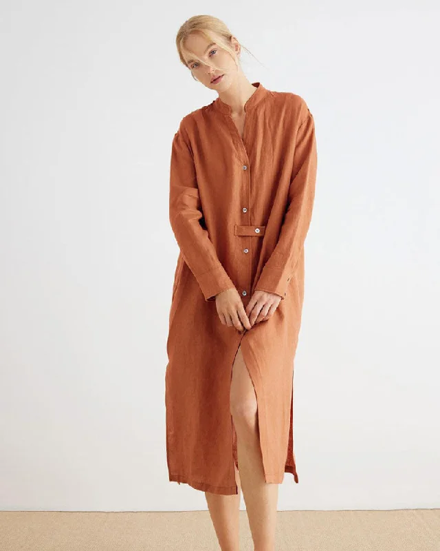 Casual Cotton Linen Long Sleeves Cardigan Nightgown