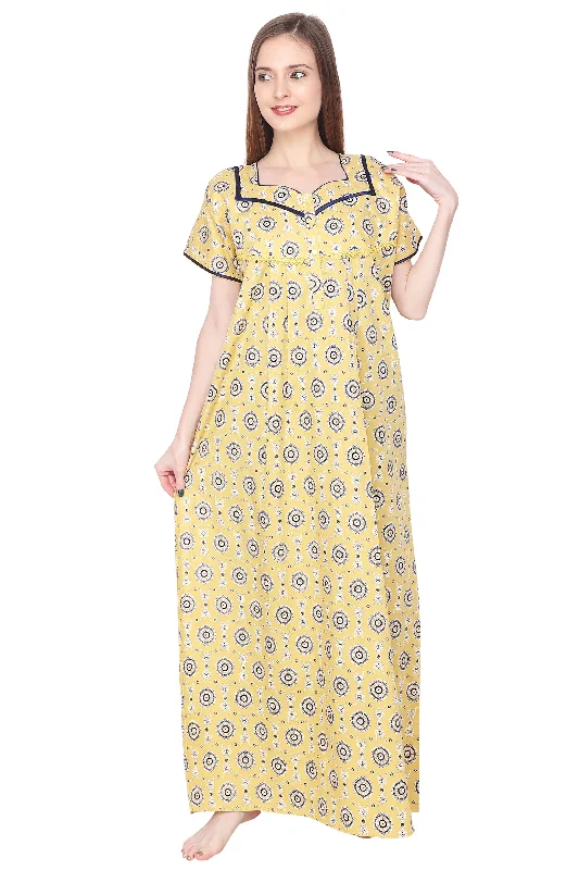 Printed Cotton Procian Ladies Night Gown with Pocket