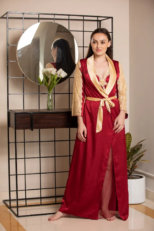 Maroon & Gold Designer Nightgown set