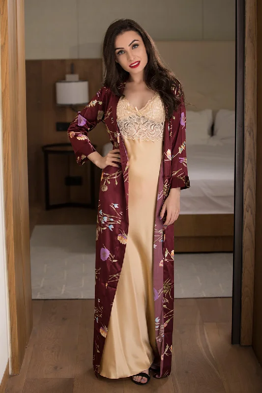 Maroon Long Nighty & Robe Nightgown set