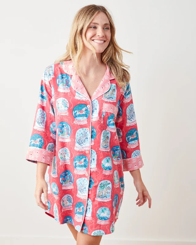 Snow Globe Magic - Lightweight Flannel Sleep Shirt - Red Ribbon