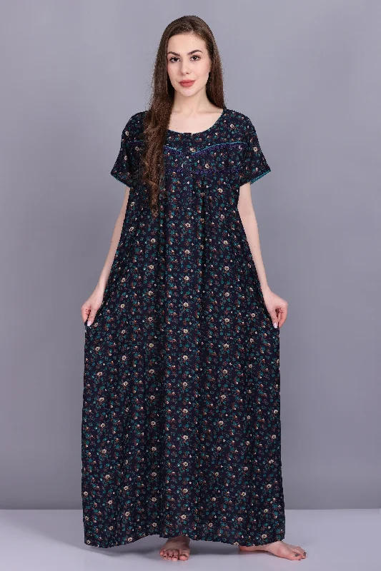 Women's Alpine Viscose Blend Fabric Botanical Print Maxi Beautiful NightGown