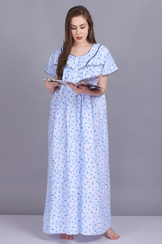 Women's Cotton Botanical Print Maxi Nightgown